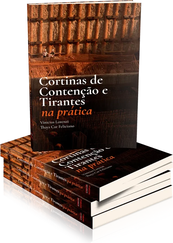 Pilha de exemplares do livro Cortinas de Contenção e Tirantes na Prática